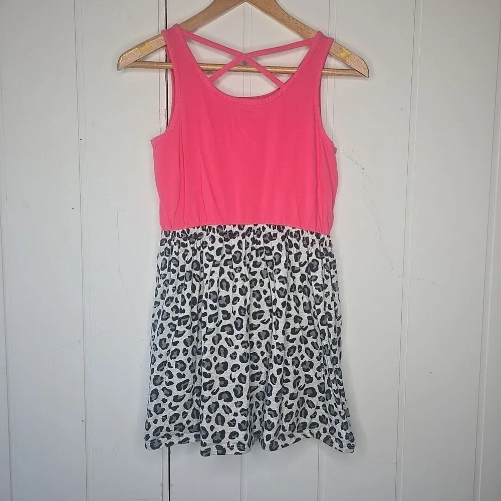 Gymboree Pink Leopard Print Embellished Tank Dress Girls Size 12 Casual Summer